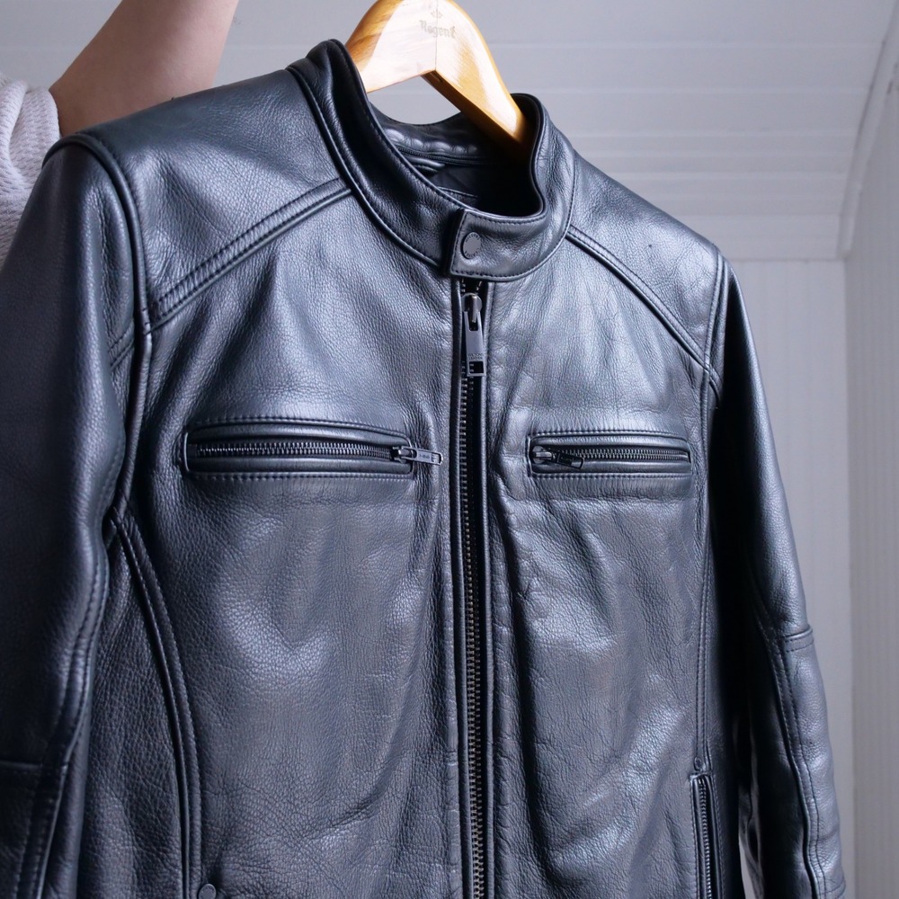 Wilson's Leather black heavy leather cafe racer jacket - Picture 2 of 10
